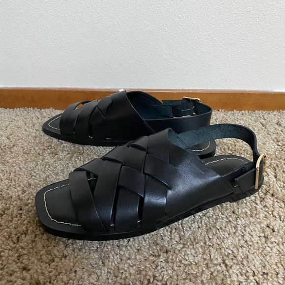 EUC Loeffler Randall Black Grayson Braided Leather Flat Sandals (Size: 7 1/2) - Picture 3 of 10